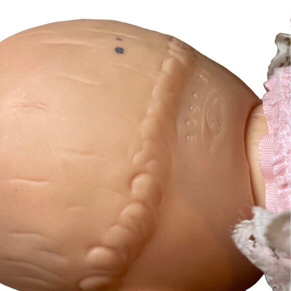 Vintage Baby Doll With Pink Lace Bonnet Blue Eyes & Articulated Limbs - Picture 12 of 12